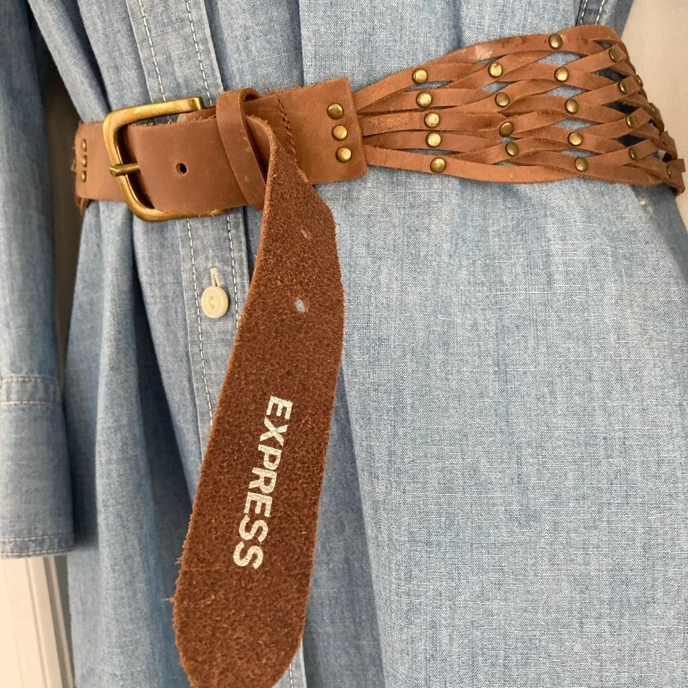 J Crew  Vintage Long Sleeve Denim Look Button Down Dress With Leather Belt   OOP
